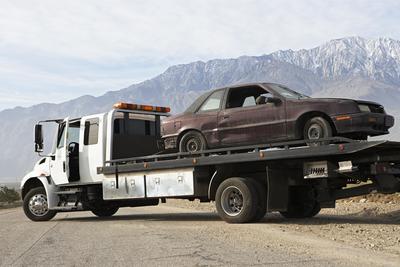 towed car on a towing truck